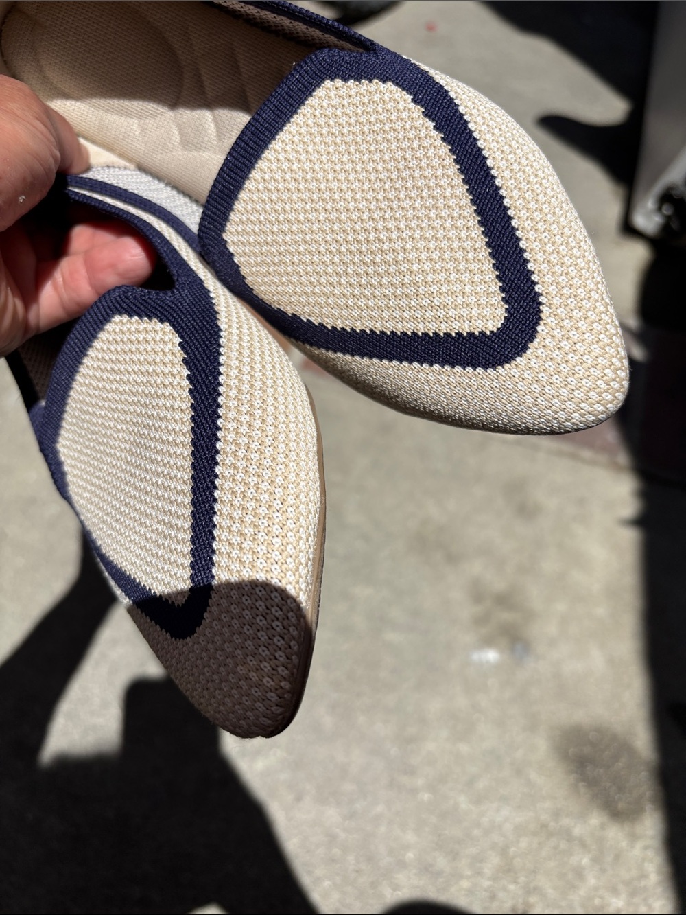 Women's Birdies Pointed Knit Slip-On Flats in Eggshell and Navy - Picture 4 of 5
